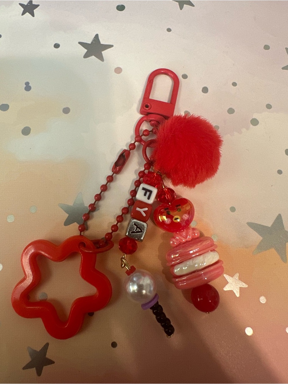 Red Pom Pom & Charm Keychain Bag Accessory - Unbranded